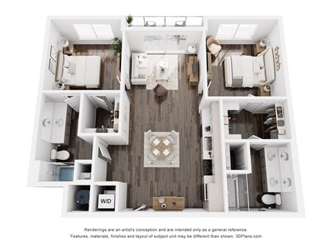 Floor plan for 2 beds, 2 baths, 1034 sqft